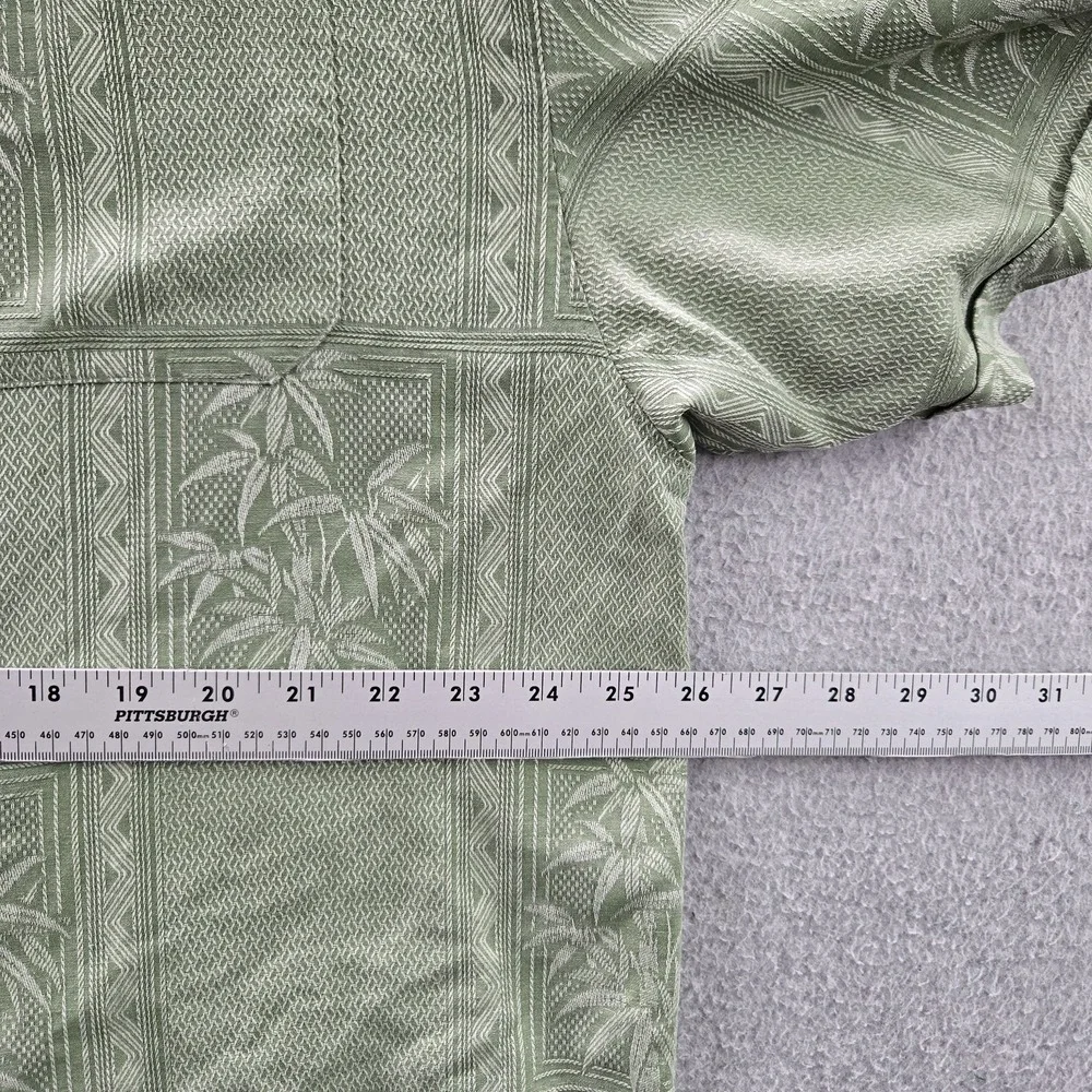 Jamaica Jaxx Men Button‎ Up Shirt XXL Green Silk Floral Jacquard Hawaiian